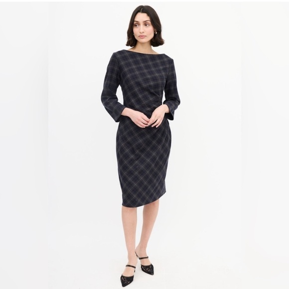 🎀Weekend Max Mara Navy Plaid Midi sheath Dress - Picture 2 of 11